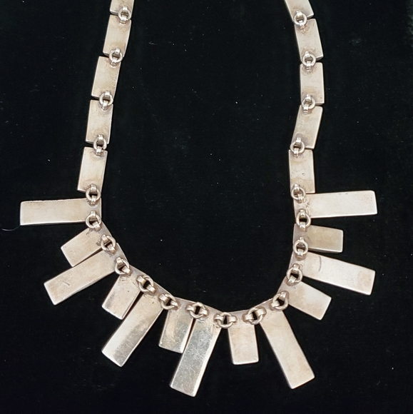 Heavy Vintage Mexico Sterling black onyx inlay Necklace - Picture 5 of 15